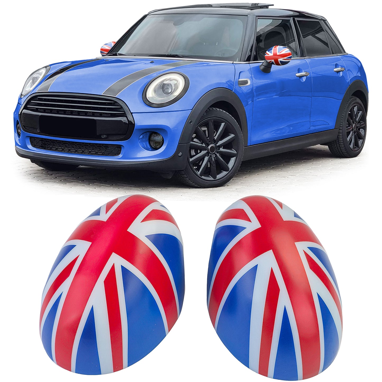 Union Jack Mirror Caps Blue White Red Suitable for Mini F54 F55 F56 F57 13-18