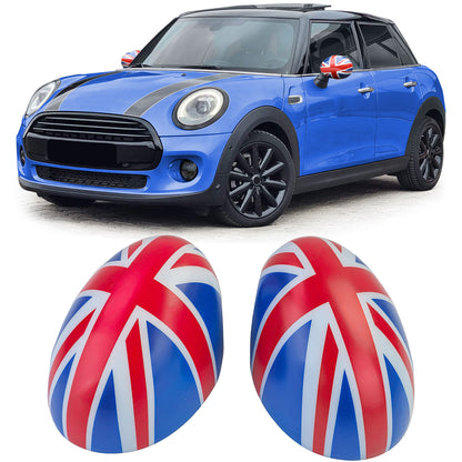 Union Jack Mirror Caps Blue White Red Suitable for Mini F54 F55 F56 F57 13-18