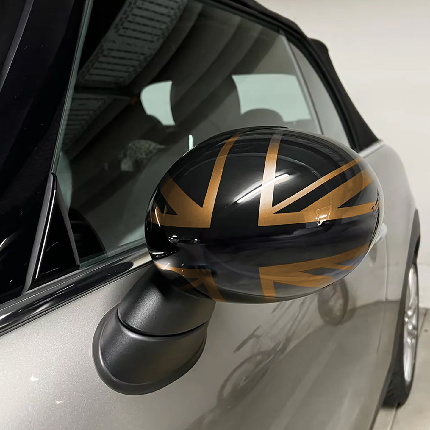 Union Jack Black Gold Mirror Caps Fits Mini F54 F55 F56 F57 13-18