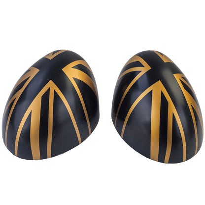 Union Jack Black Gold Mirror Caps Fits Mini F54 F55 F56 F57 13-18