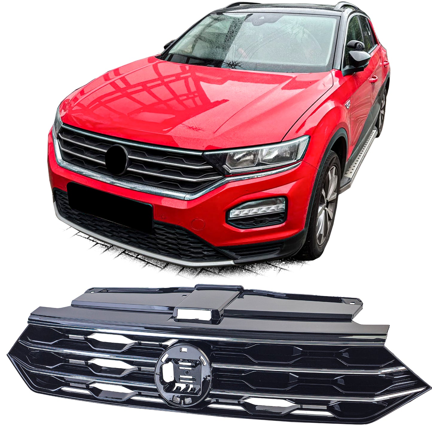 ⭐Griglia nera con strisce cromate si adatta a VW T-Roc dal 2017⭐
