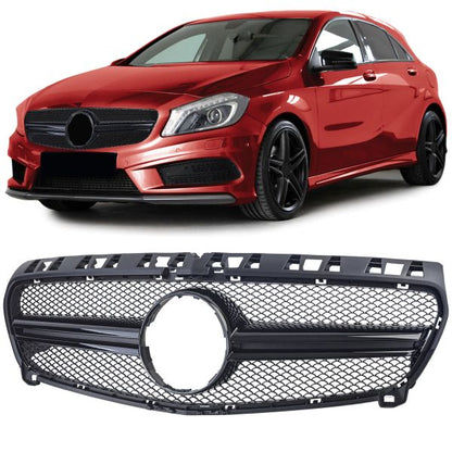 ✨Griglia Sportiva Doppia Barra Nera Lucida Per Mercedes Classe A W176 12-15✨