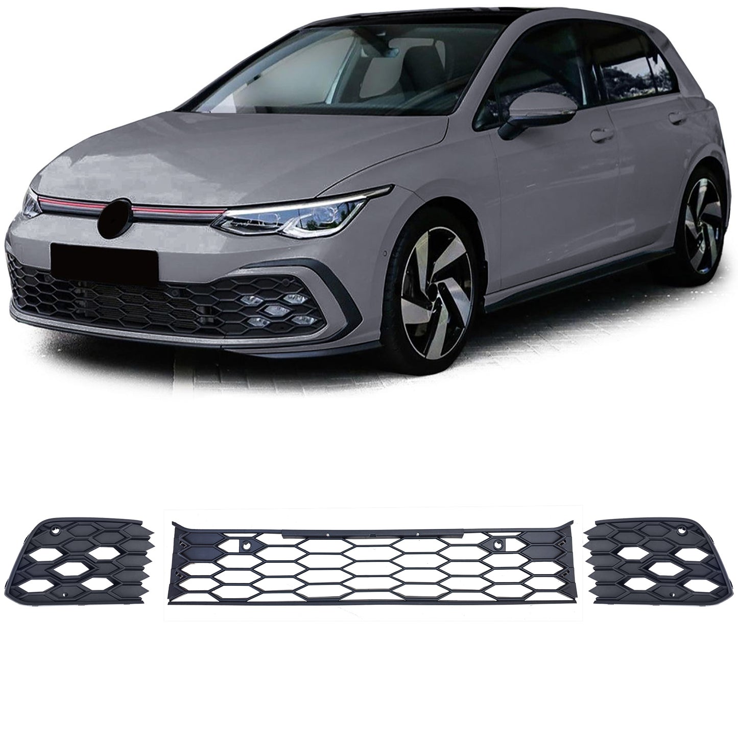 🔥Griglia paraurti 3 pezzi a nido d'ape opaca per VW Golf 8 GTI GTD 19-24🔥