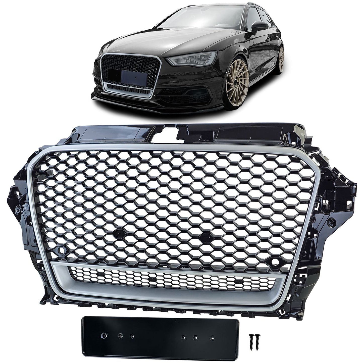 💫ART.3619 Griglia Sportiva nero lucido argento per Audi A3 8V 12-16💫