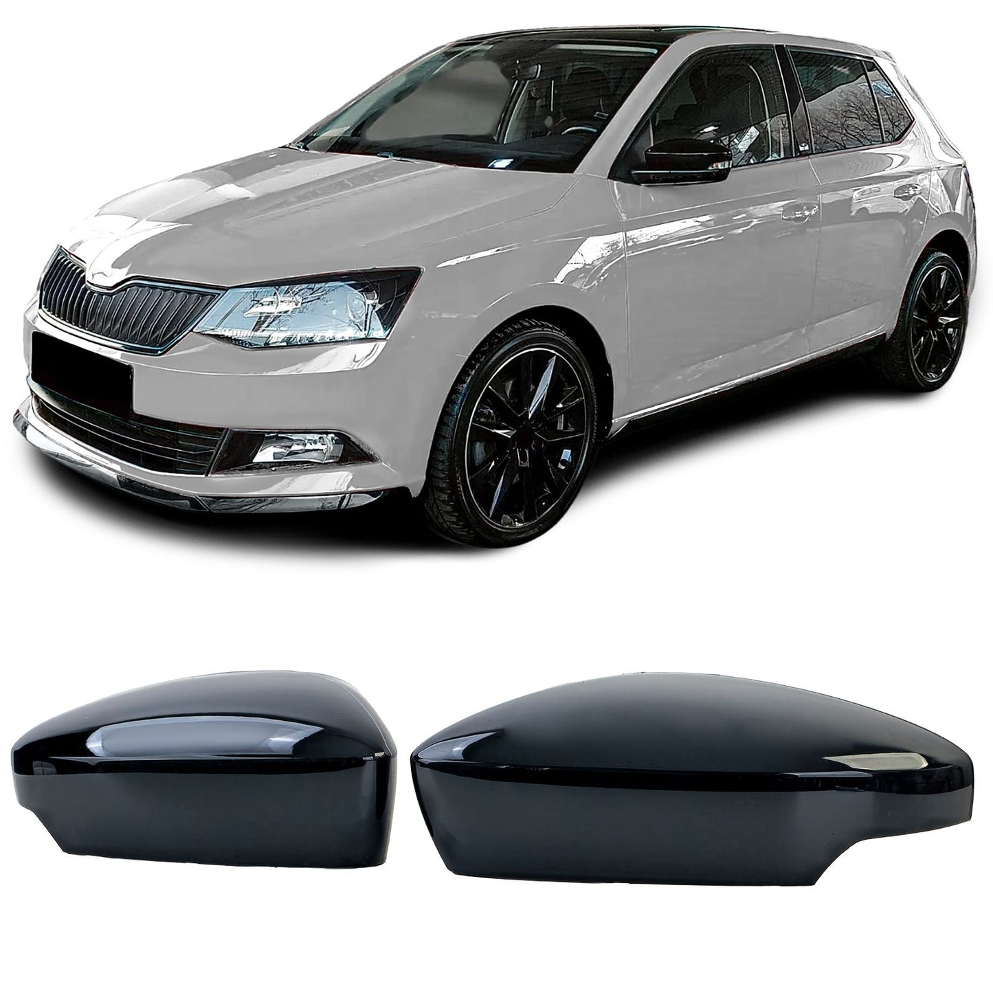 💫ART.8734 Calotte Specchio Nero Lucido per Skoda Fabia NJ (2014–2022)💫