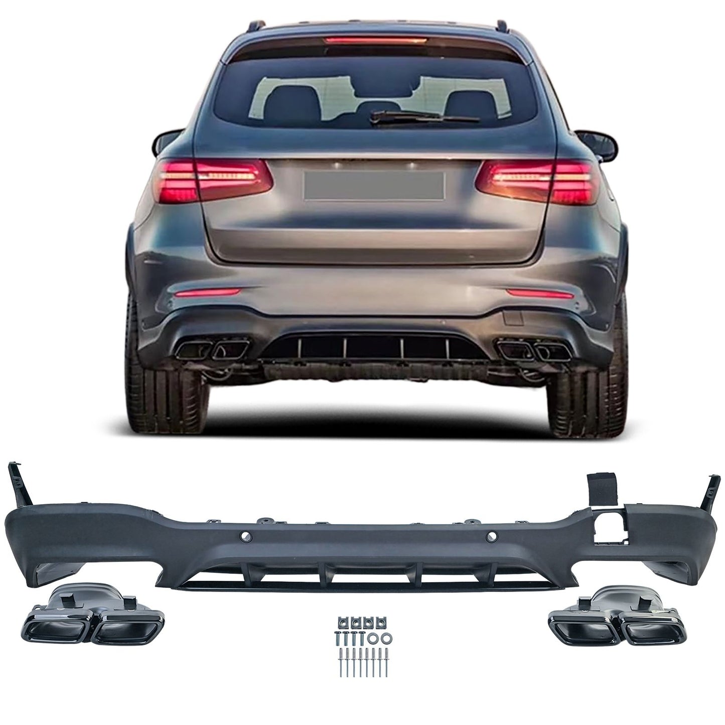 💫ART.8669 Diffusore Posteriore + Terminali di scarico neri per Mercedes GLC 15-19💫