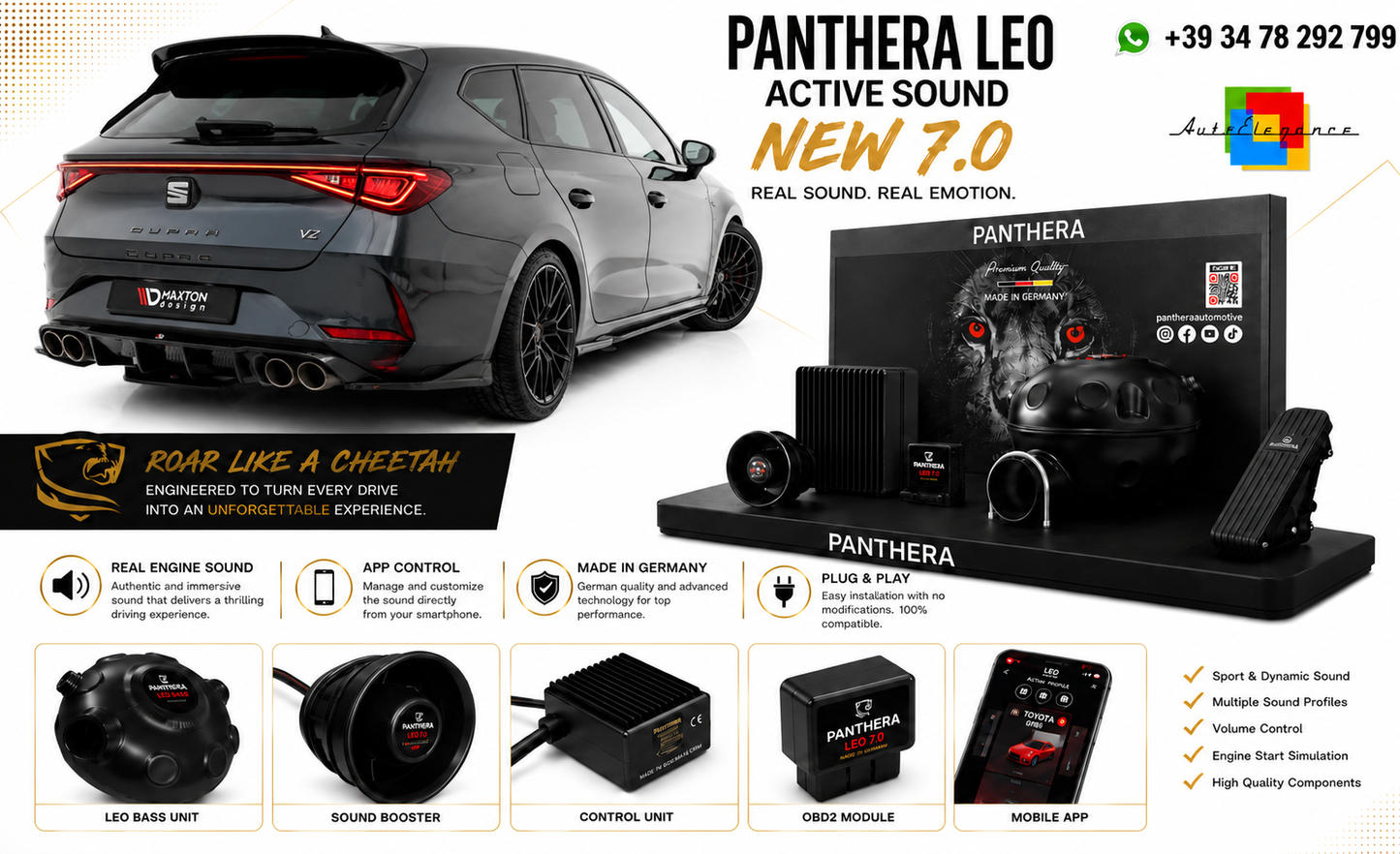 💕ART.2672 PANTHERA Soundsystem Booster 7.0-Seat Leon ST FR Mk4💕