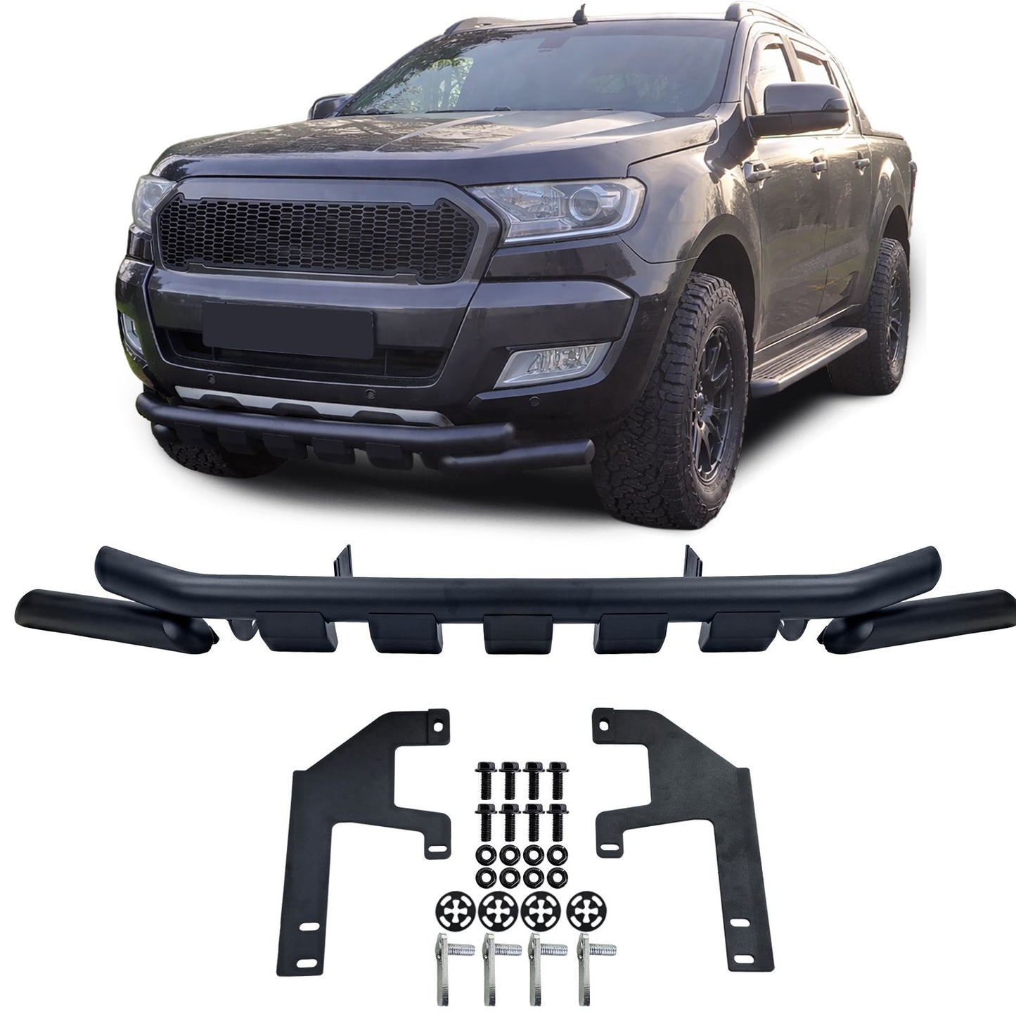 💫ART.7919 Protezione Sottoscocca “Bullbar” nera per Ford Ranger T6 T7 T8 12-22💫