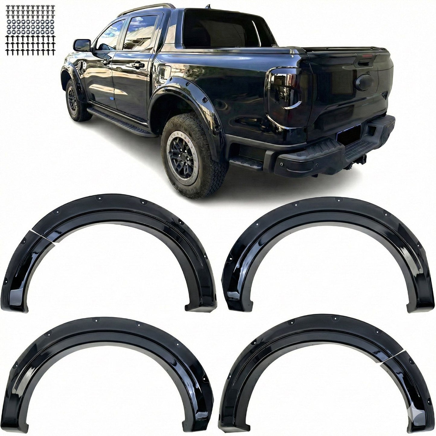 💫ART.8664 Parafanghi Allargati Nero Lucido Per FORD Ranger T9 2023+💫