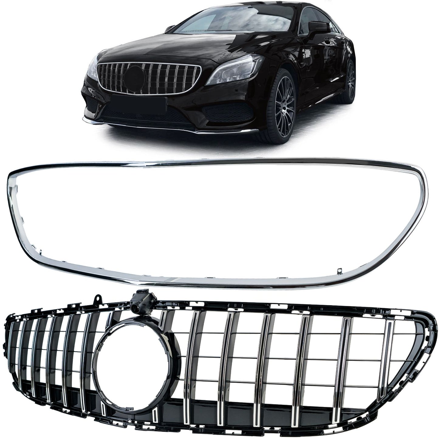 💫ART.8721 Griglia Nero Lucido con montanti Cromati per M.Benz CLS C218/X218 2014+💫