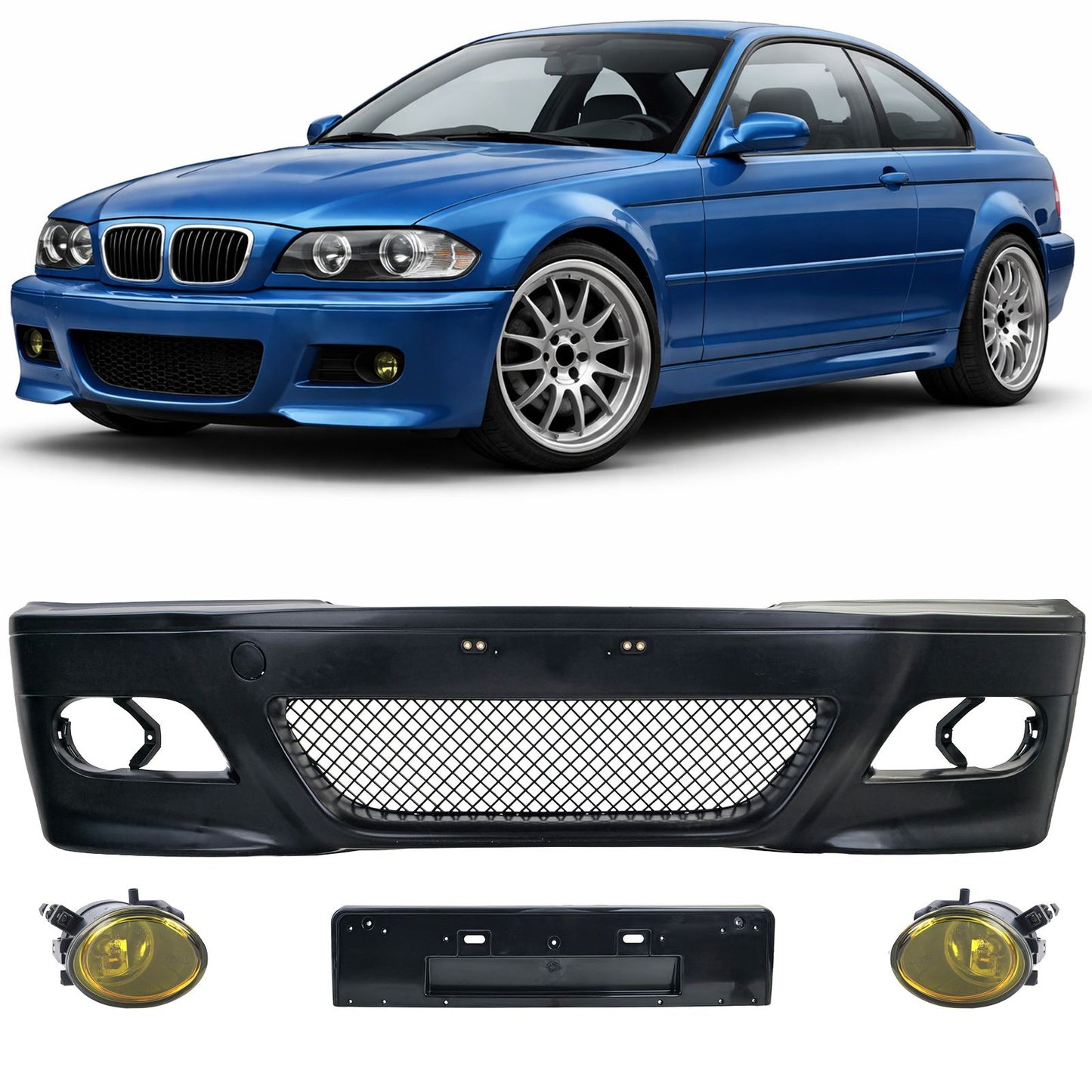 💫ART.7888 Paraurti Anteriore + Fari Antinebbia Gialli - BMW Serie 3 E46 99-07💫