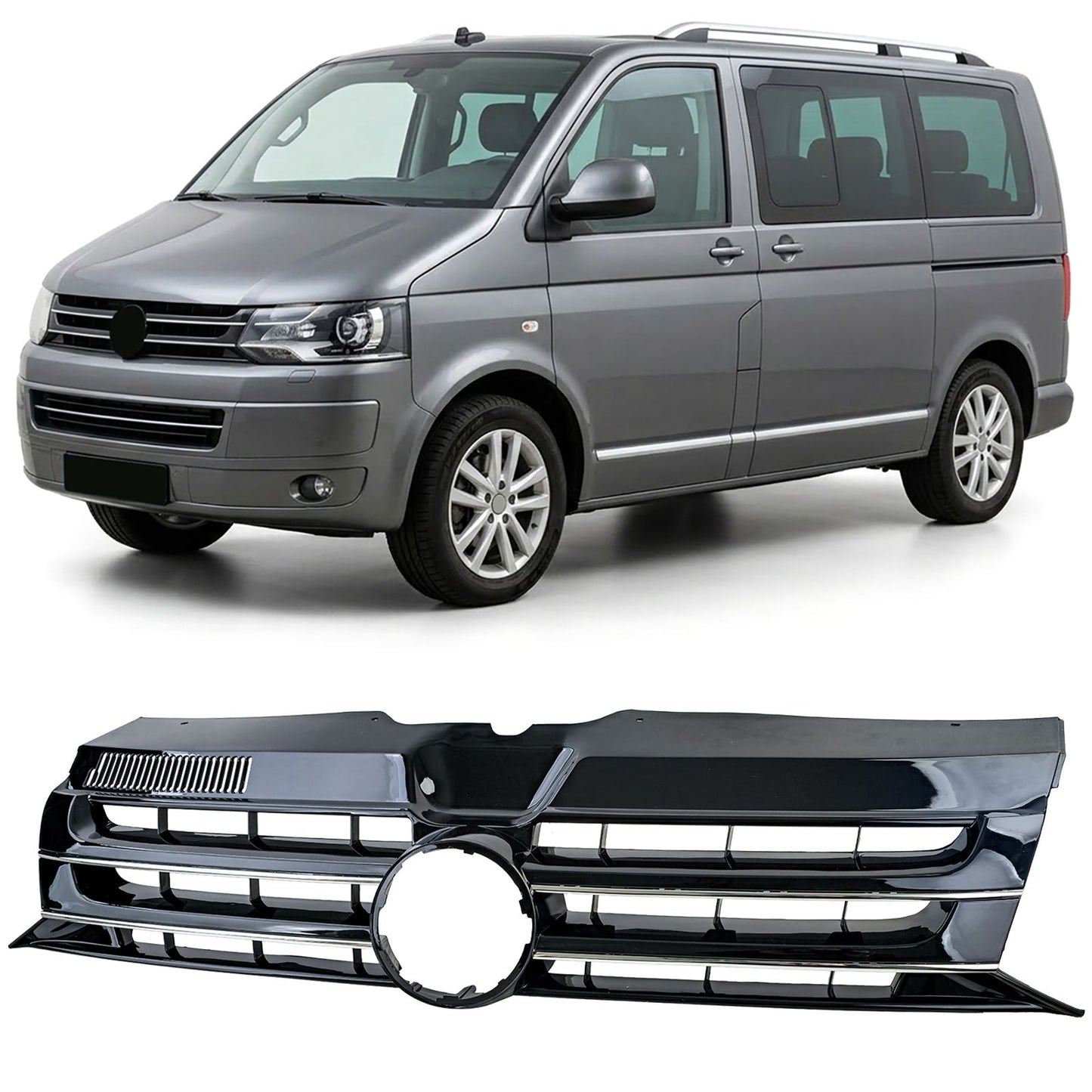 💫ART.8777 Griglia Anteriore Nera Lucida con inserti cromati – VW T5 (2009–2015)💫