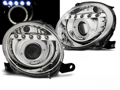 💫ART.6336 FARI 'OCCHI D'ANGELO' PROIETTORE CROMATO LED per FIAT 500 2007-2015 💫