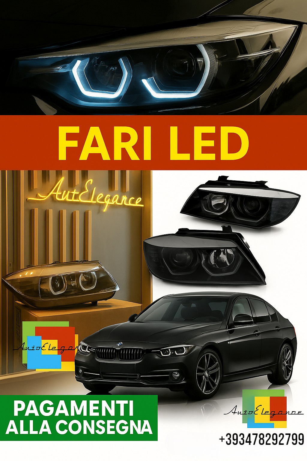 ⭐Fari adatto per BMW E90 E91 2005-2008 neri con frecce LED⭐