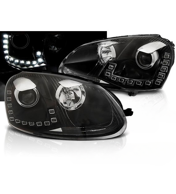 💕 Fari Anteriori Adatto per VW Golf 5 03-09 True DRL Neri 💕