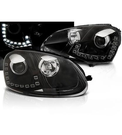 💕 Fari Anteriori Adatto per VW Golf 5 03-09 True DRL Neri 💕
