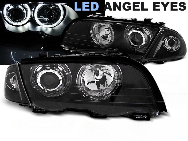💫ART.5786 Fari anteriori Angel Eyes LED neri adatti per BMW E46 05.98–08.01 S/T💫