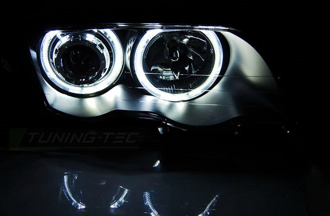 💫ART.5786 Fari anteriori Angel Eyes LED neri adatti per BMW E46 05.98–08.01 S/T💫