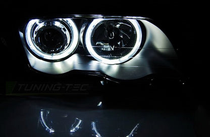 💫ART.5786 Fari anteriori Angel Eyes LED neri adatti per BMW E46 05.98–08.01 S/T💫