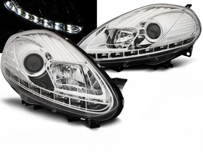 ART.5776 FARI  ANTERIORI FIAT PUNTO EVO 10.09-12 CHROME DRL LED