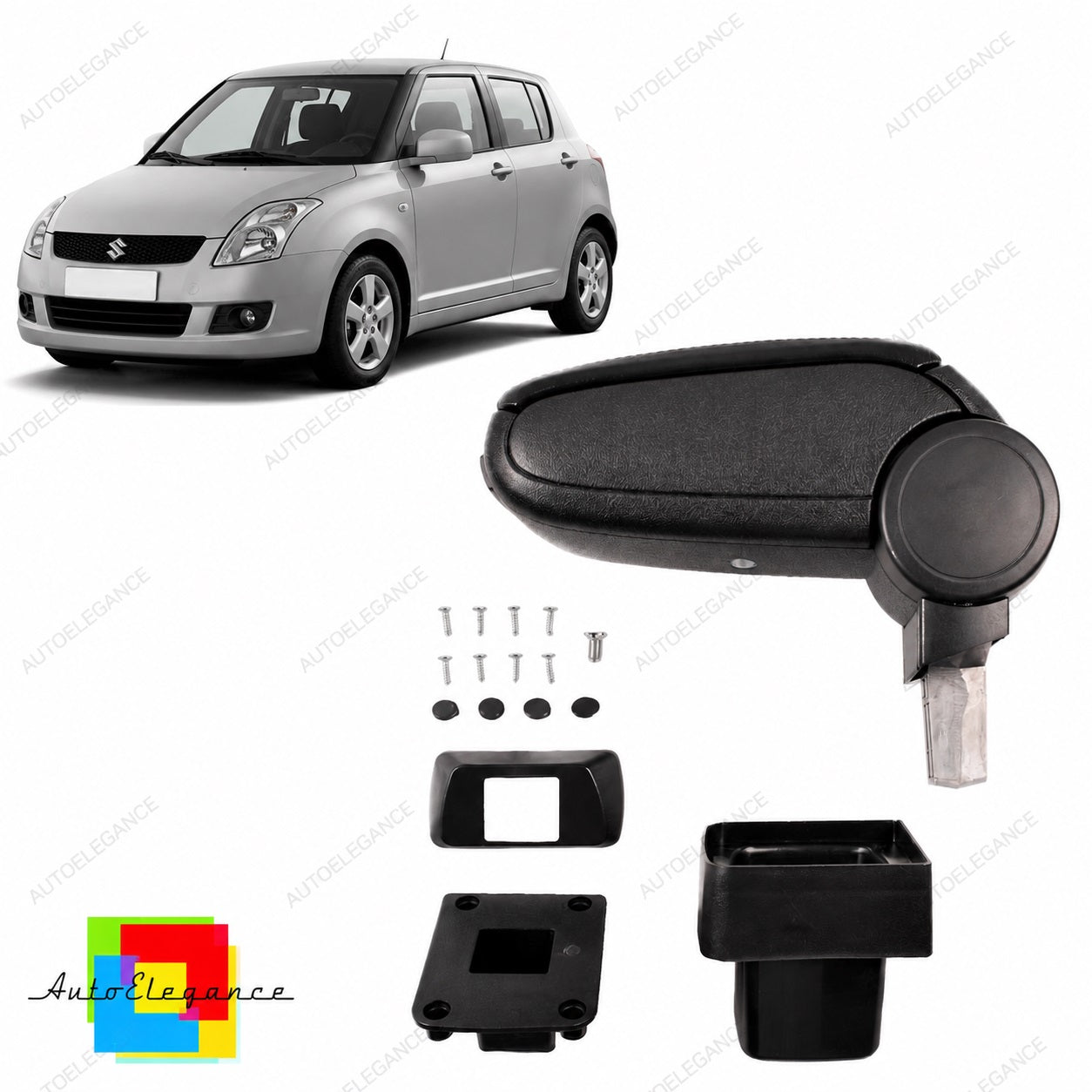 👉Bracciolo in pelle PU nera con vano portaoggetti Suzuki Swift III 05-07👈