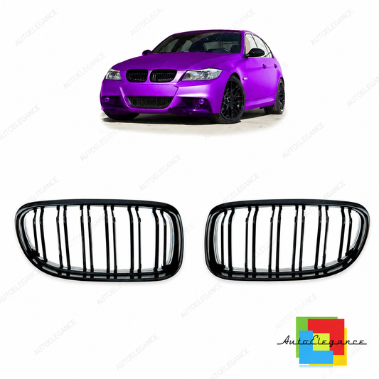 👉Griglia Anteriore Lucida Nero Doppia Linea per BMW Serie 3 E90 E91 08-11👈