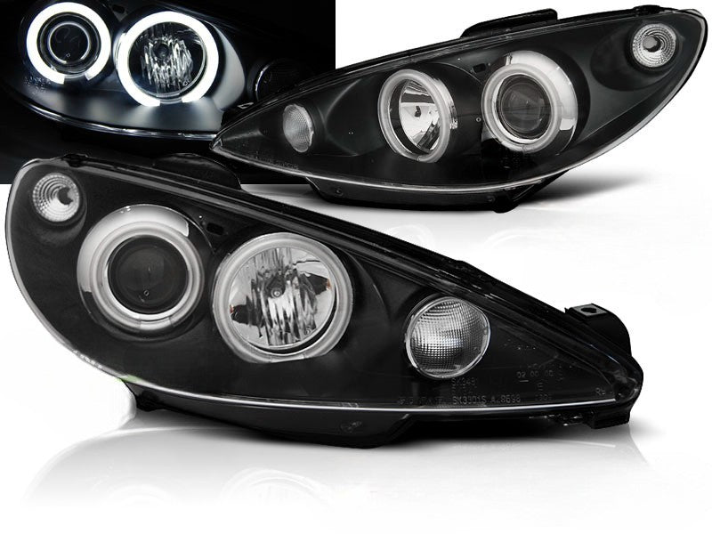 😎FARI ANTERIORE ANGEL EYES NERO CCFL ADATTO PER PEUGEOT 206😎
