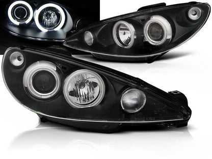 😎FARI ANTERIORE ANGEL EYES NERO CCFL ADATTO PER PEUGEOT 206😎