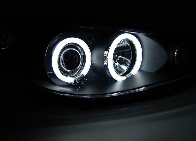 💕 Fari Anteriori Adatti per Peugeot 206 02+ Angel Eyes CCFL Neri 💕