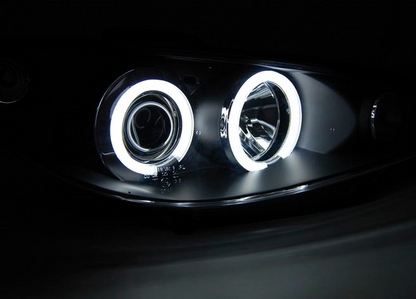 💕 Fari Anteriori Adatti per Peugeot 206 02+ Angel Eyes CCFL Neri 💕