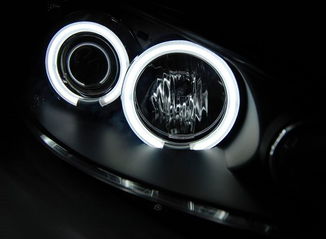 💕 Fari Anteriori Adatti per Peugeot 206 02+ Angel Eyes CCFL Neri 💕