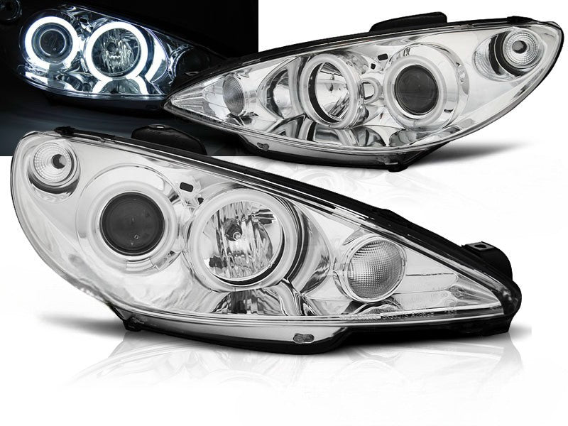 😎FARI ANTERIORE ANGEL EYES CROMATO CCFL ADATTO PER PEUGEOT 206😎
