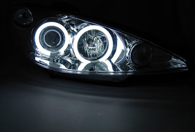 💕 Fari Anteriori Adatti per Peugeot 206 02+ Angel Eyes CCFL Cromati 💕
