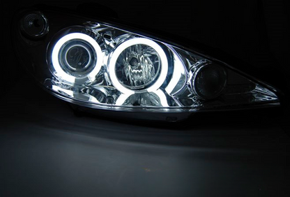 💕 Fari Anteriori Adatti per Peugeot 206 02+ Angel Eyes CCFL Cromati 💕