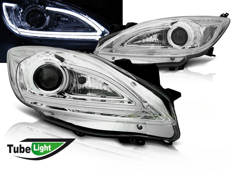 😎FARO ANTERIORE TUBO CHIARO CROMATO ADATTO PER MAZDA 3 03-09😎
