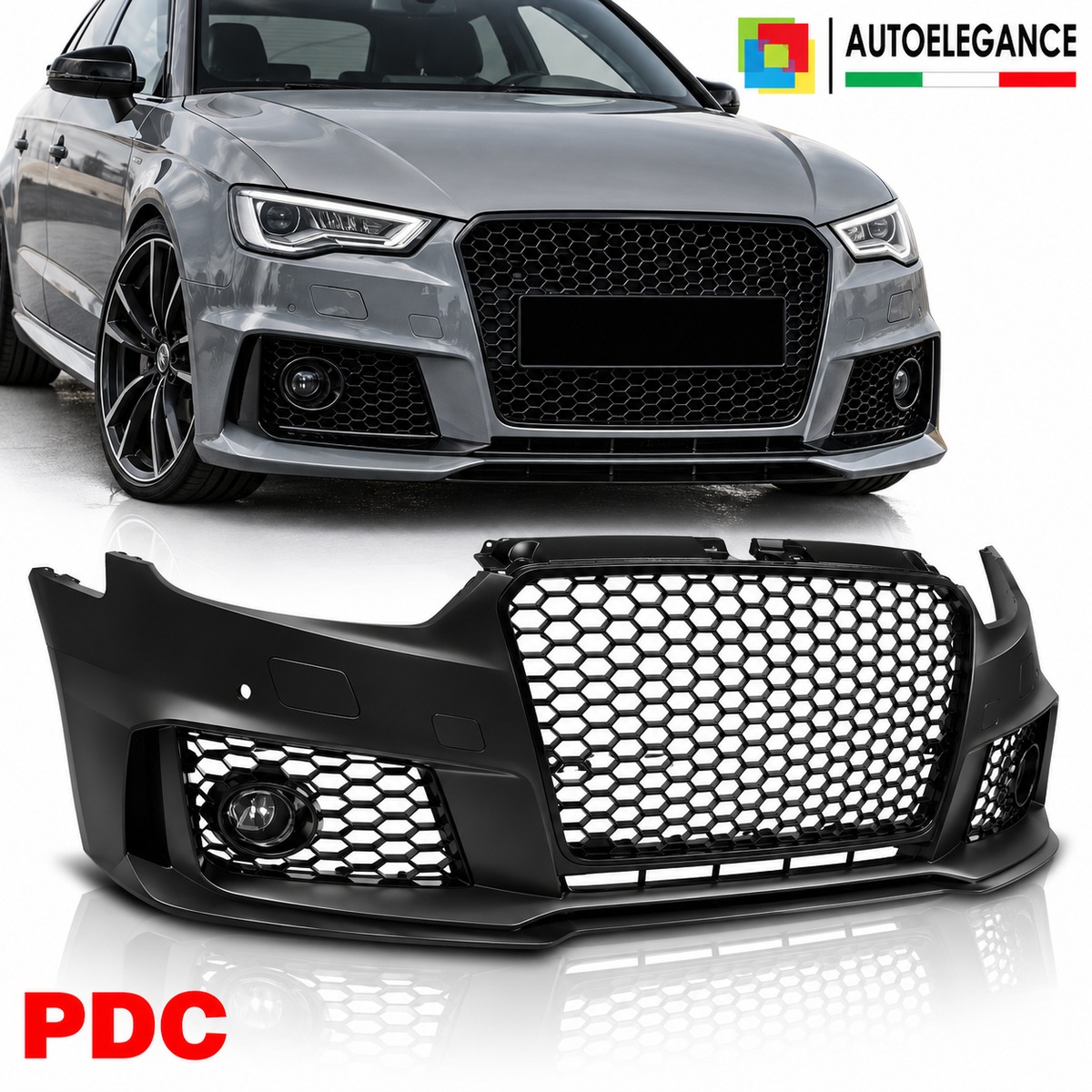 PARAURTI ANTERIORE SPORT LUCIDO NERO PDC compatibile con AUDI A3 12-16 LOOK RS3