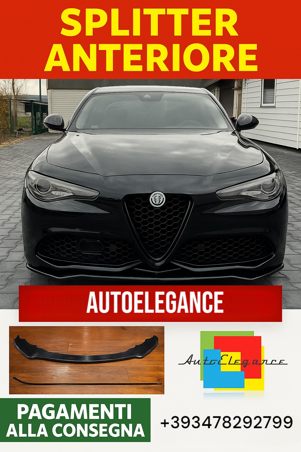 🔥0393 SPLITTER ADATTO PER ALFA ROMEO GIULIA VELOCE NERO LUCIDO🔥