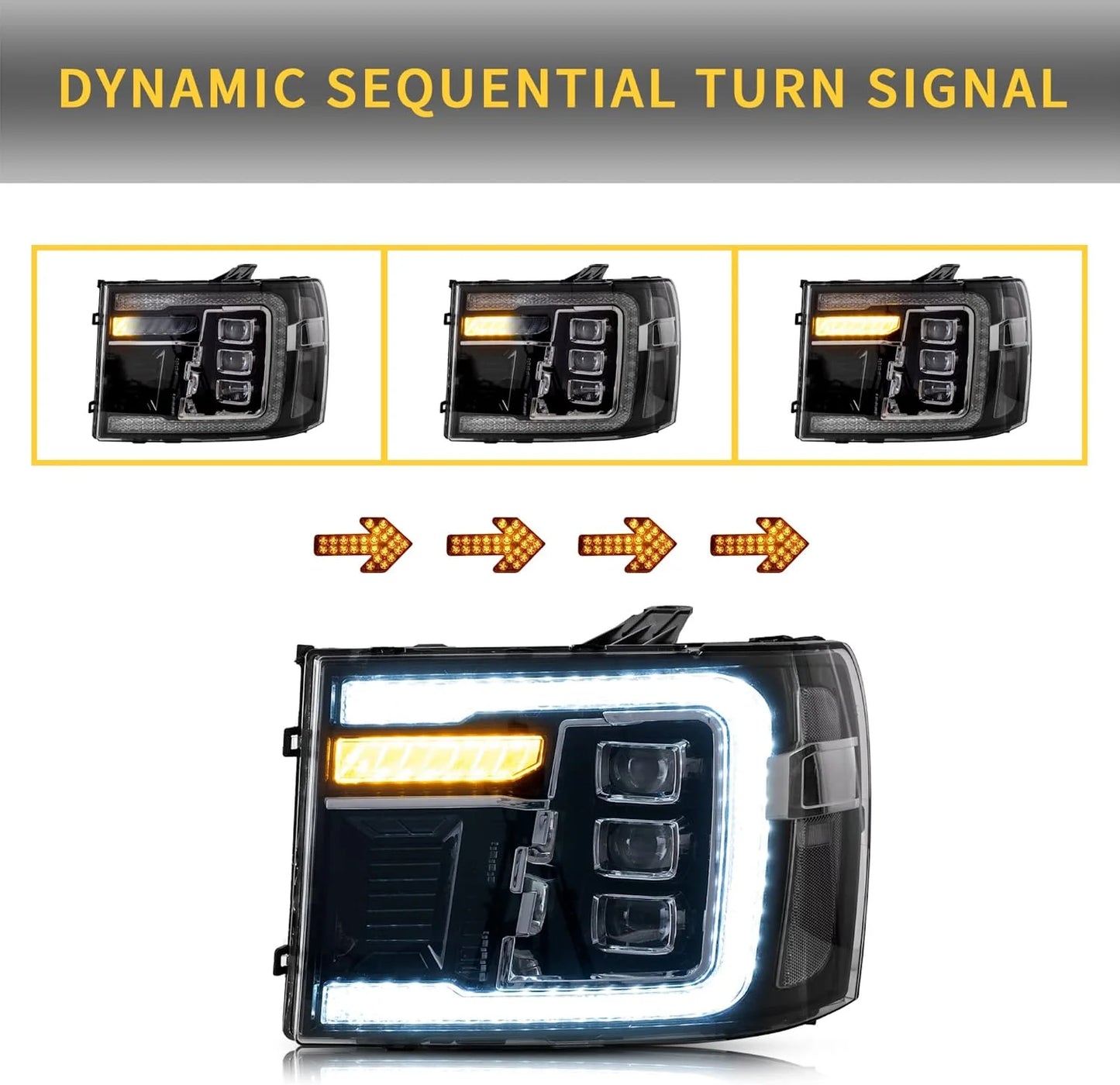Fari a LED per GMC Sierra 1500 2500HD 3500HD 2007-2013 con DRL dinamico