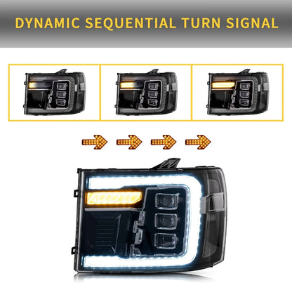 Fari a LED per GMC Sierra 1500 2500HD 3500HD 2007-2013 con DRL dinamico