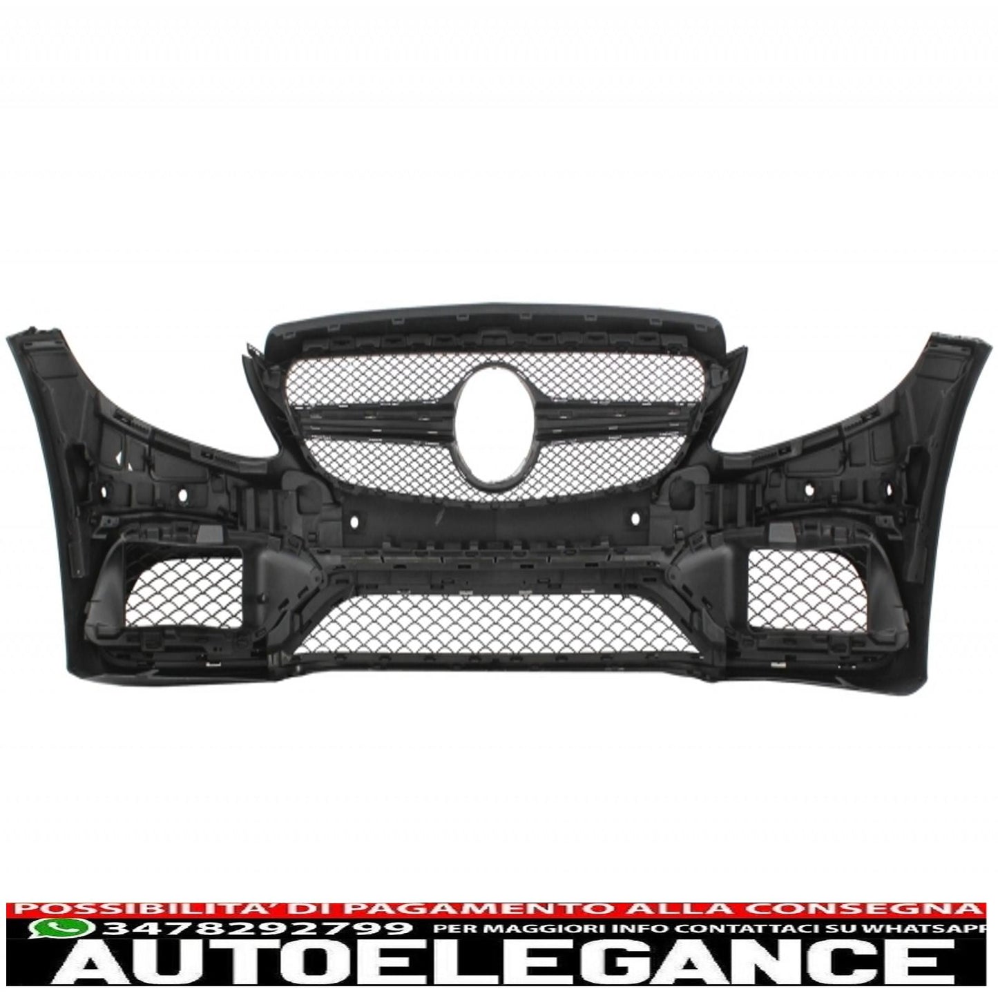 Paraurti anteriore adatto per mercedes classe c c205 a205 coupe cabriolet (2014-2019) con diffusore a mantovana per paraurti posteriore design c63s tutto nero