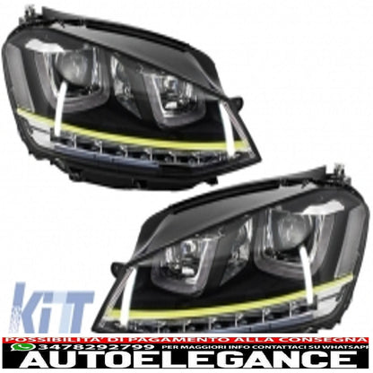 3d led headlight assembly dynamic sequential direction indicators fluid drl with grille suitable for vw golf 7 vii (2012-2017) yellow r400 look