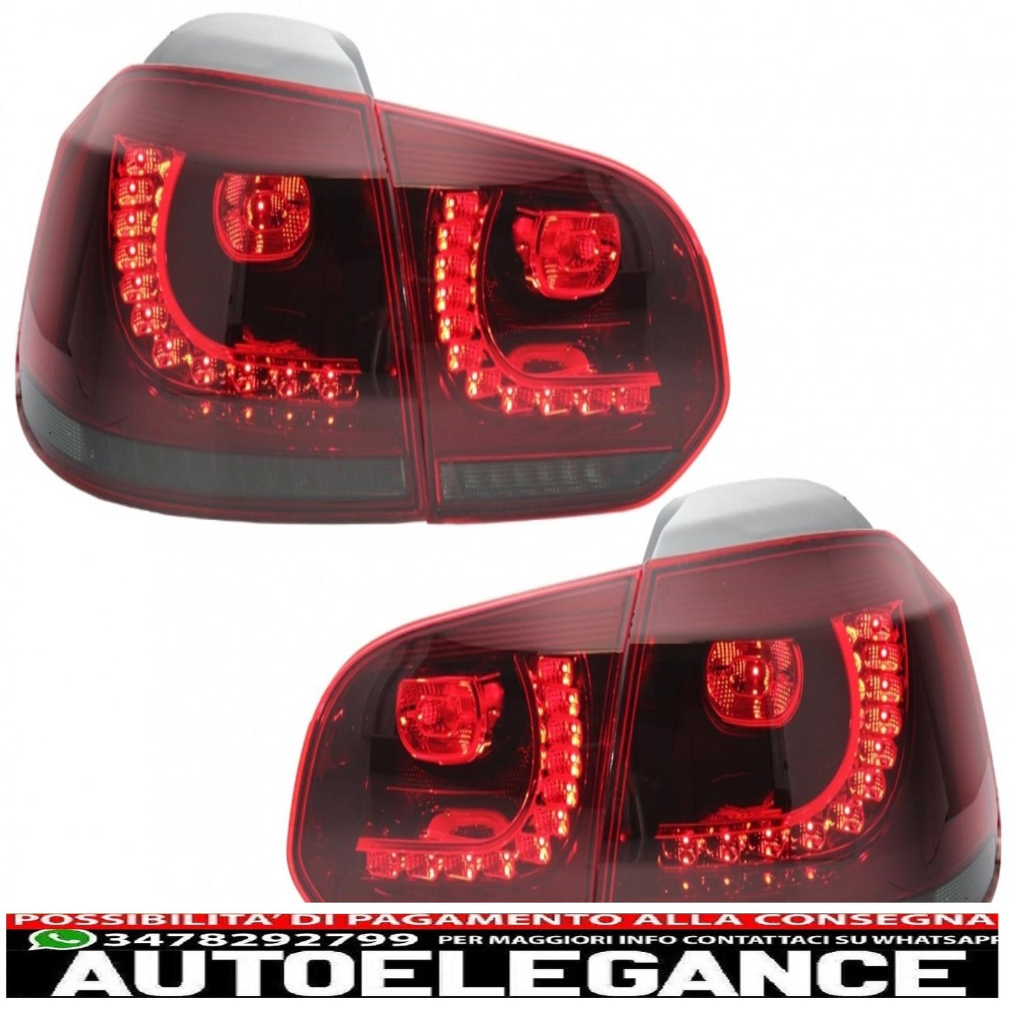 full led rear lights suitable for vw golf 6 vi (2008-2013) r20 cherry red design with sequential dynamic cornering lights (left and right)
