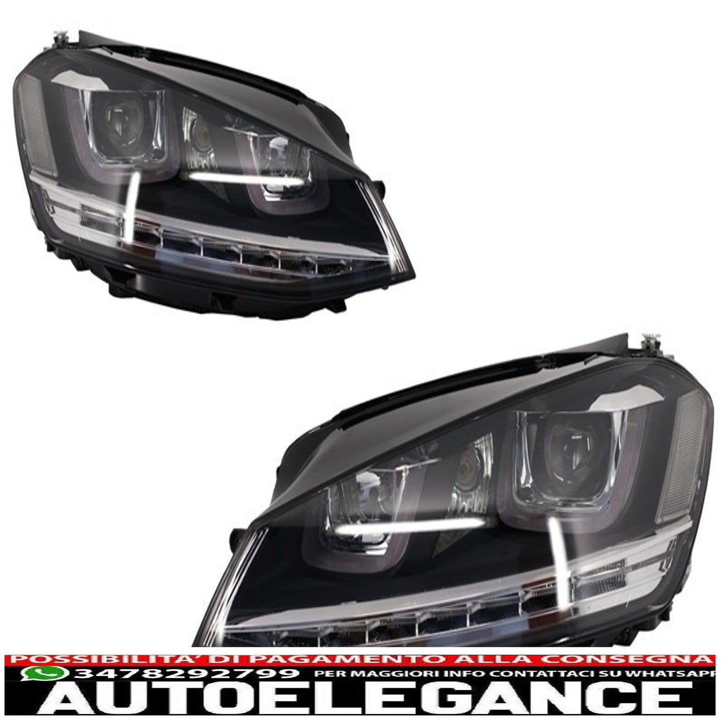 right led headlights dynamic sequential direction lights with central grille suitable for vw golf 7 vii (2012-2017) r-line design chrome inserts