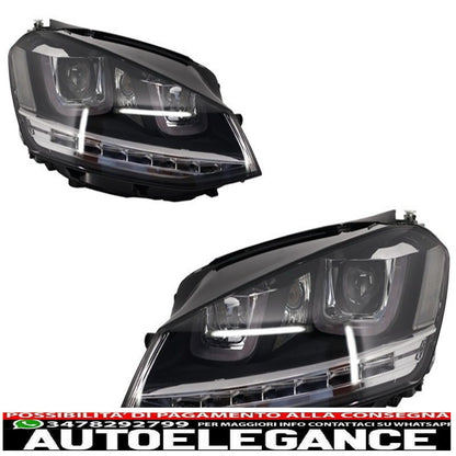 right led headlights dynamic sequential direction lights with central grille suitable for vw golf 7 vii (2012-2017) r-line design chrome inserts