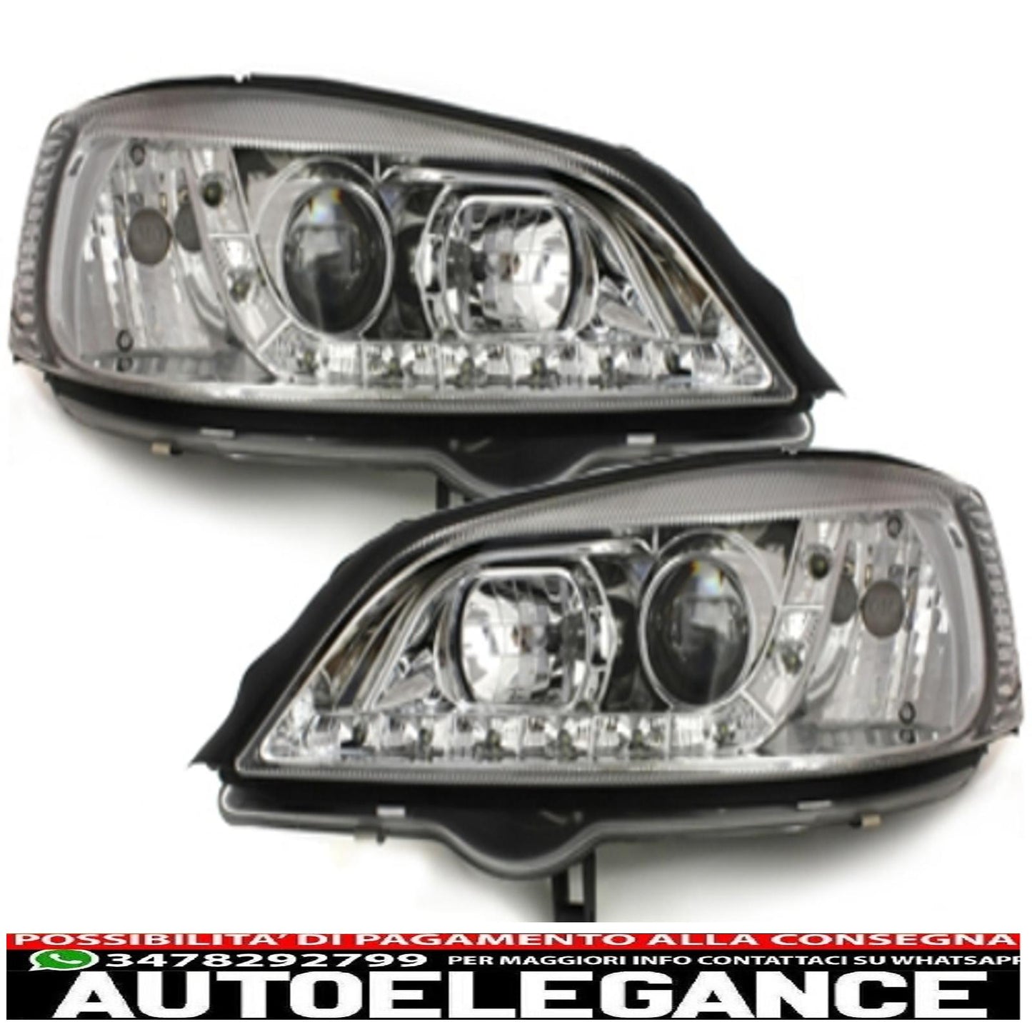 dayline headlights suitable for opel astra g (09.1997-02.2004) chrome drl 