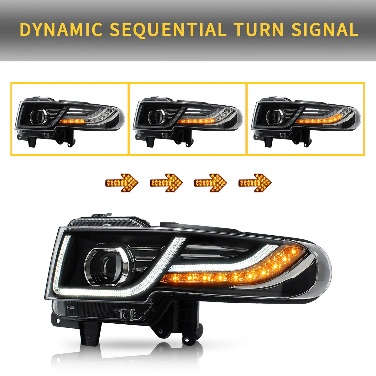 Fari a LED per Toyota Fj Cruiser con griglia 2007-2015 con indicatori sequenziali (lampadine non incluse)
