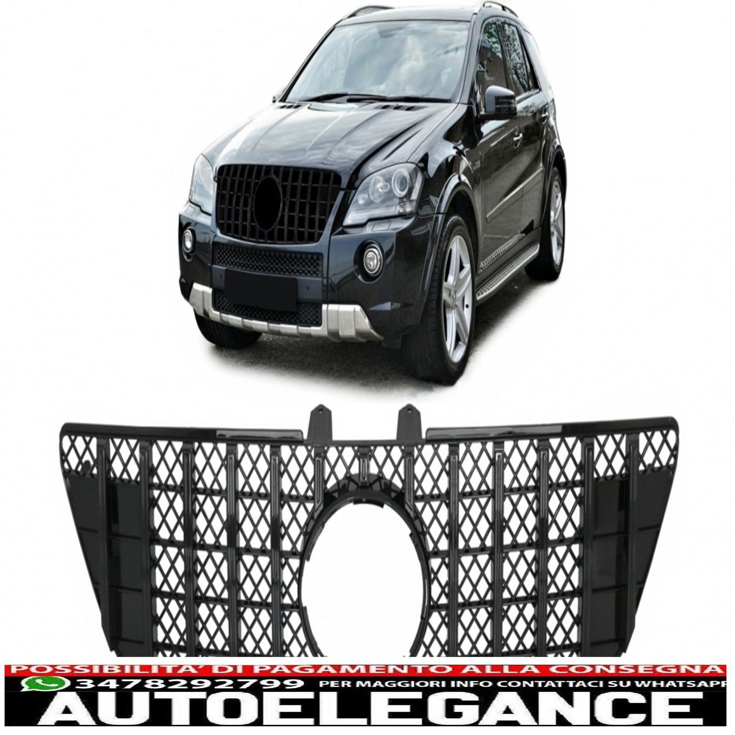 griglia anteriore centrale adatta per mercedes ml w164 facelift (07.2008-2011) gt-r design panamericana nera