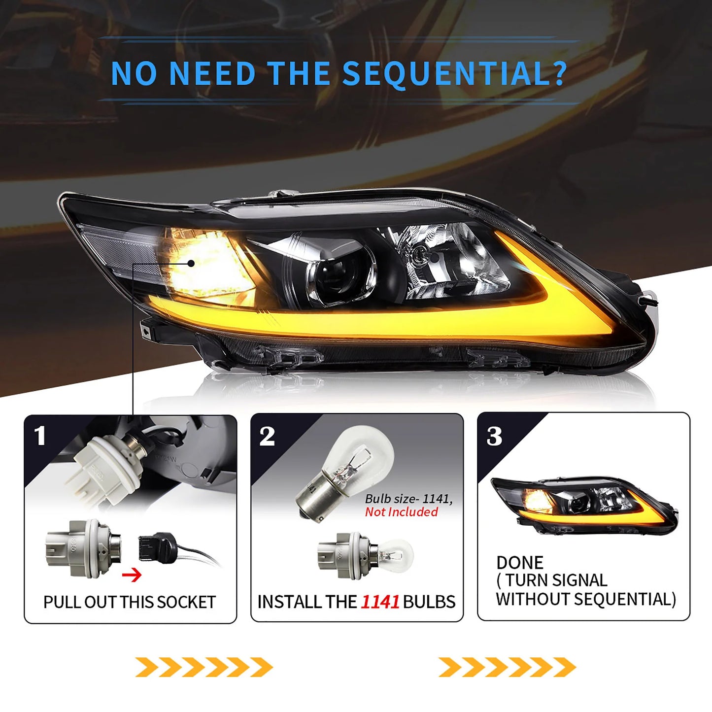 Fari LED sequenziali per Toyota Camry 2010-2011 ABS, PMMA, VETRO Materiale YAA-K