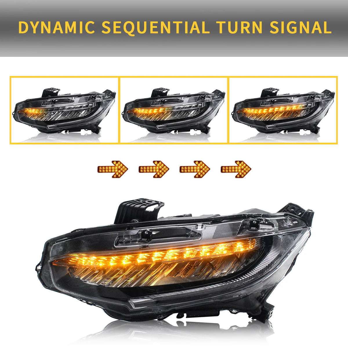 Full LED Headlights for Honda Civic 2016-2021 with Sequential Indicators 