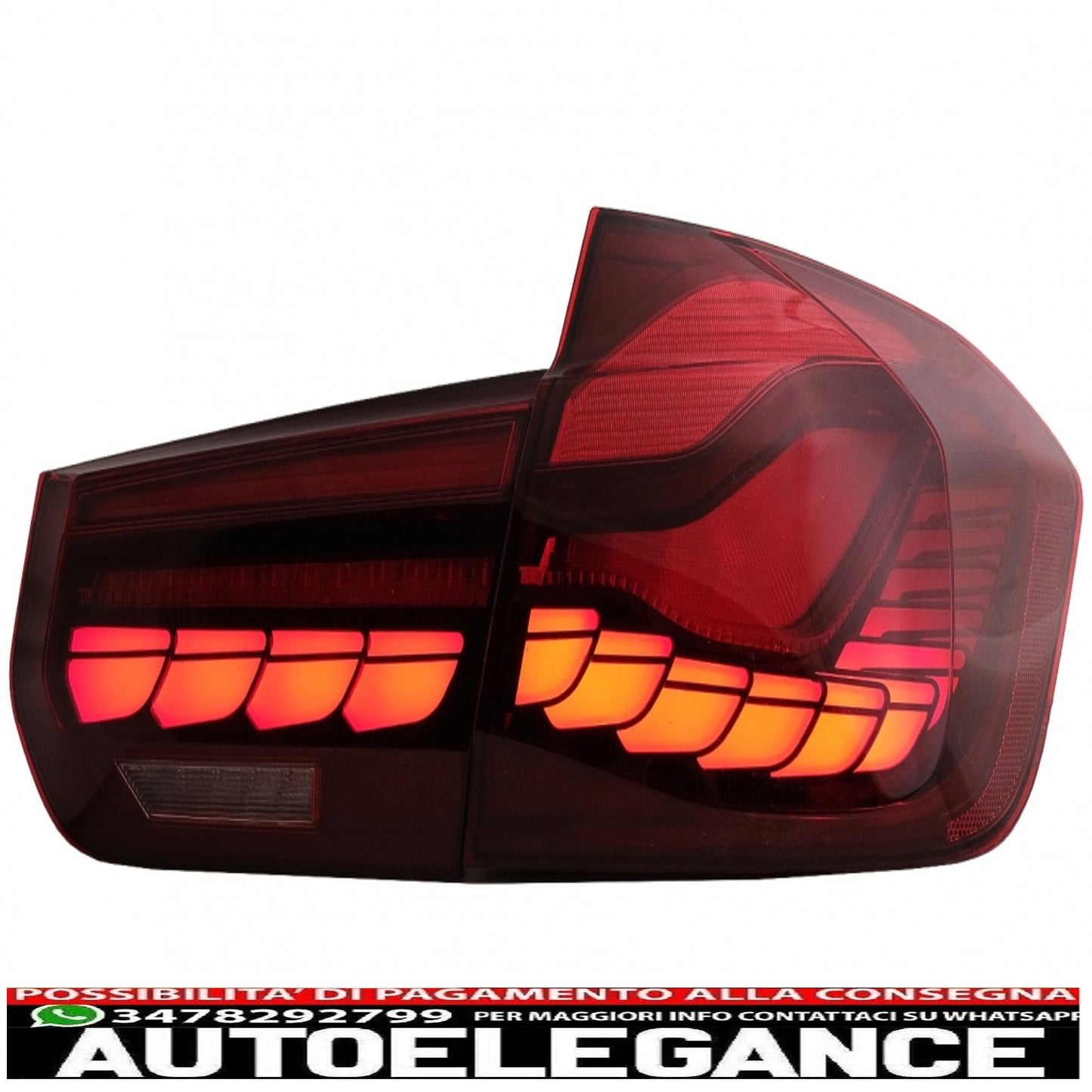 conversione dei fanali posteriori oled al design m4 adatti per bmw serie 3 f30 pre lci e lci (2011-2019) f35 f80 rosso trasparente con luce di svolta sequenziale dinamica AUTOELEGANCERICAMBI